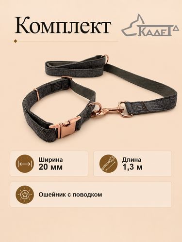 Комплект №20 ошейник с поводком 1.3м "Англия" серый (капрон)